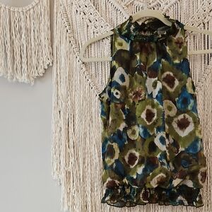 Bershka Floral Halter Top - Green and Blue